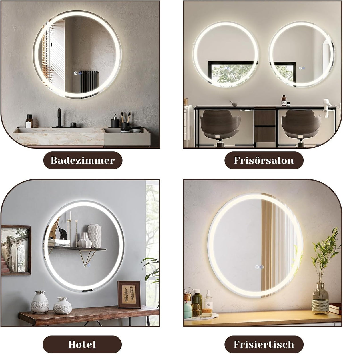 ZMH Spiegel Badezimmer Badezimmerspiegel mit Beleuchtung - LED Badspiegel Rund 80cm Wandspiegel Bad mit Touch-Schalter und Entfogger-Funktion IP44 Lichtspiegel Dimmbar 3000K-6500K