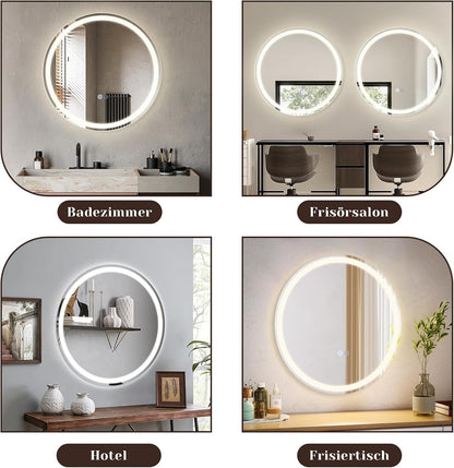 ZMH Spiegel Badezimmer Badezimmerspiegel mit Beleuchtung - LED Badspiegel Rund 80cm Wandspiegel Bad mit Touch-Schalter und Entfogger-Funktion IP44 Lichtspiegel Dimmbar 3000K-6500K