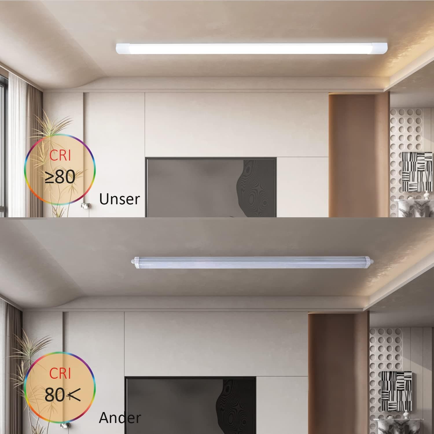 ZMH LED Deckenleuchte 120CM Deckenlampe - 36W 3850LM Werkstattlampe Kellerlampe Flach Neutralweiß 4000K Küchenlampe Energiesparen Röhre Abstrahlwinkel 180 ° für Garage Küche Warenhaus Büro Keller ZMH-Lichtstein