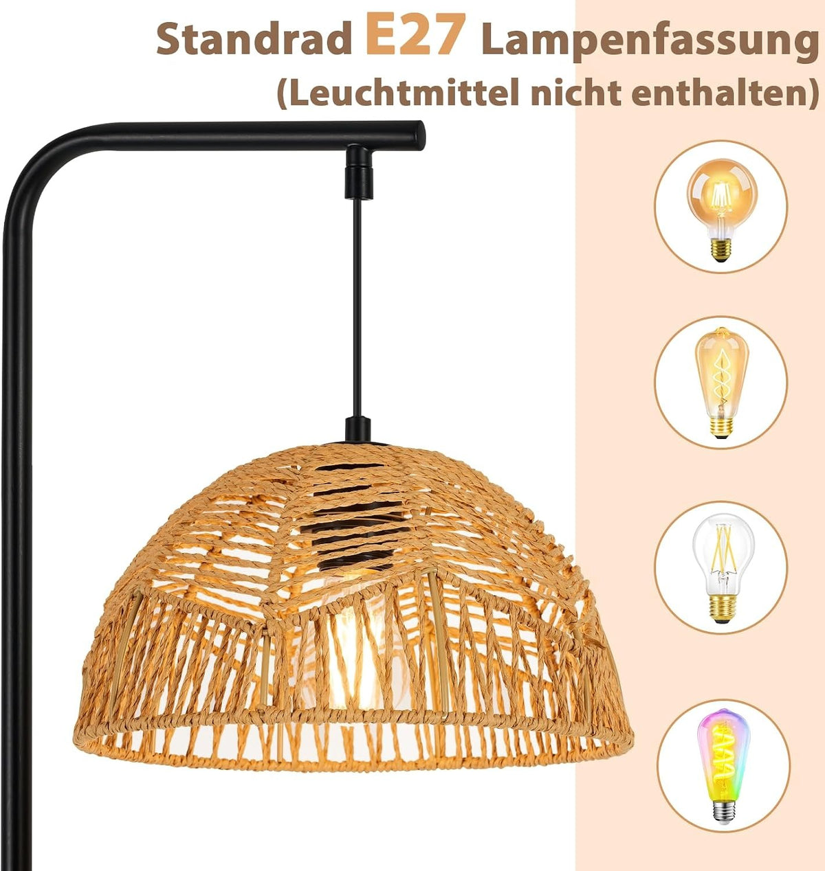 ZMH Stehlampe Rattan Stehleuchte Boho Standlampe 1 Flammig