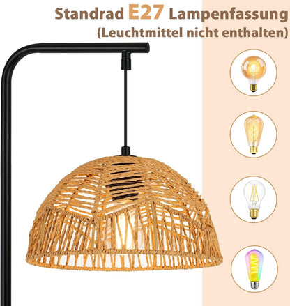 ZMH Stehlampe Rattan Stehleuchte Boho Standlampe 1 Flammig