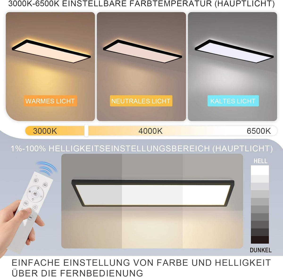 ZMH RGB LED Deckenleuchte Dimmbar Deckenlampe Weiß Modern 3000-6500K