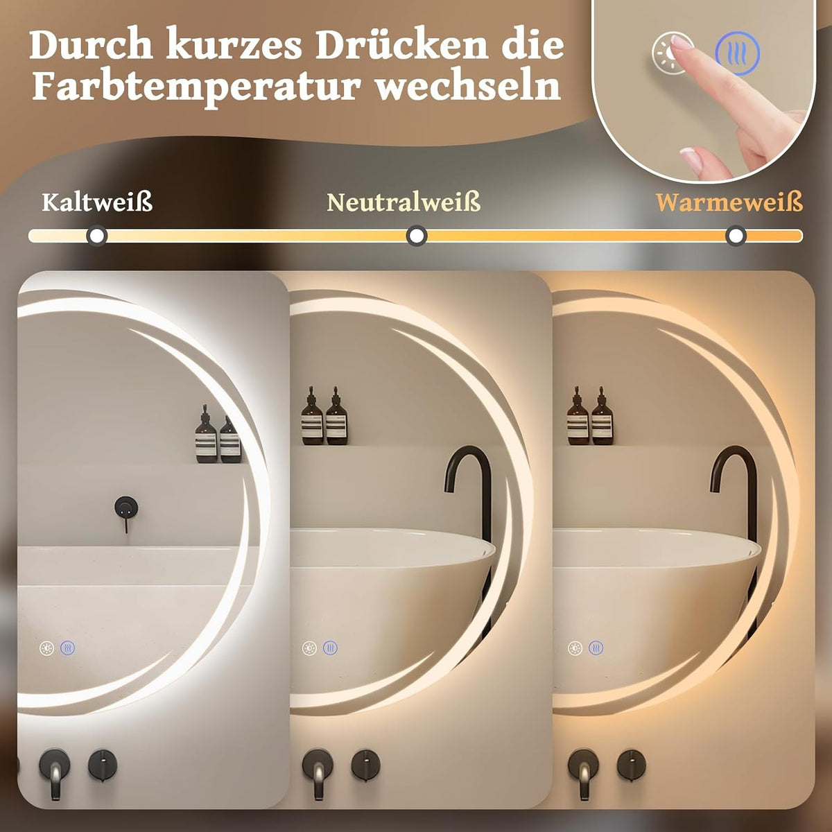ZMH Badezimmerspiegel mit Beleuchtung Rund,Runder 80cm LED Badspiegel