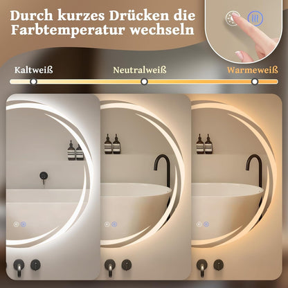 ZMH Badezimmerspiegel mit Beleuchtung Rund,Runder 80cm LED Badspiegel