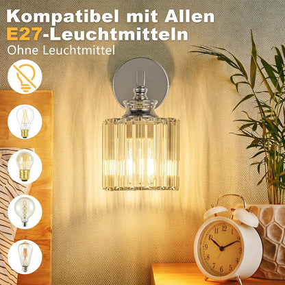 ZMH Wandleuchte Innen Moderne-Wandlampe Kristall Wandbeleuchtung E27 Nachttischlampe Wand Flurlampe Wand 1 Flammig für Schlafzimmer Wohnzimmer Treppenhaus Flur