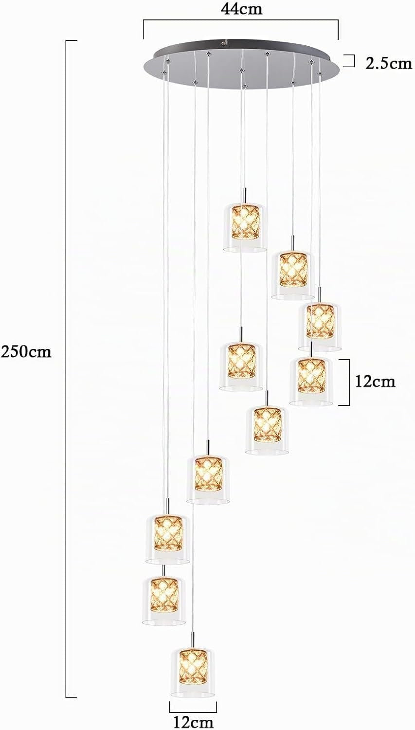 ZMH Pendelleuchte Treppenhaus Hängelampe 230CM G9 Kristall 10 Flammig