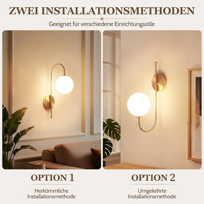 ZMH Wandleuchte Innen Wandlampe Schlafzimmer G9 Flurlampe Gold Glaskugel