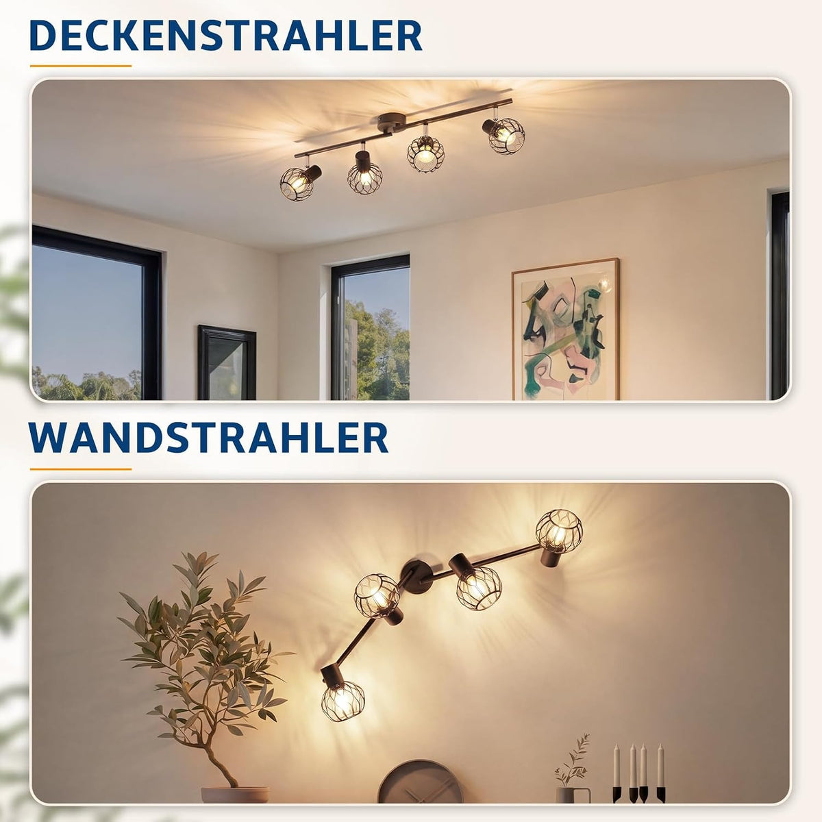 ZMH LED Deckenstrahler Schwarz-Grau-Weiß, E14 Deckenlampe 4 Flammig Schwenkbar