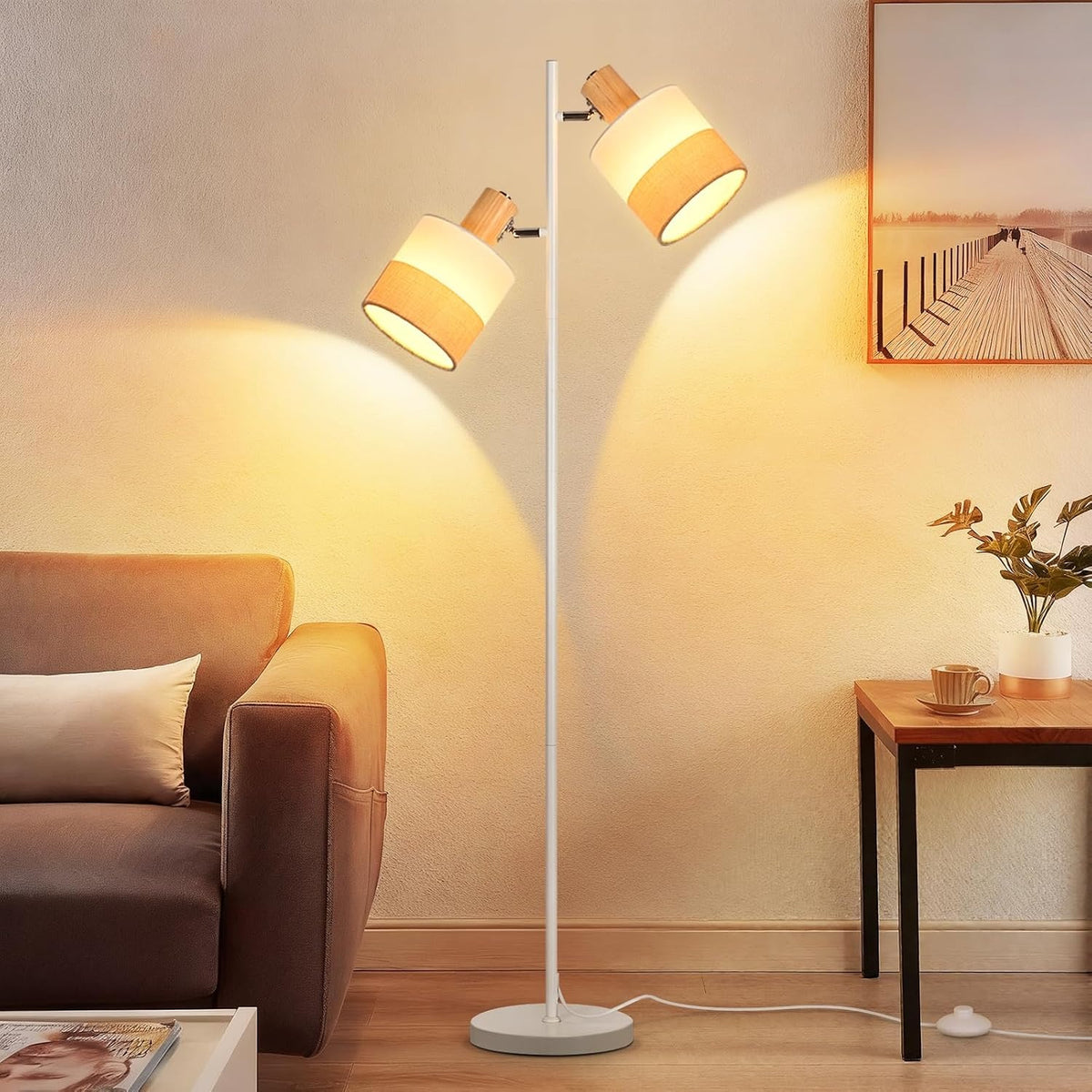 ZMH Stehlampe wohnzimmer drehbarer E14 Doppellampenkopf