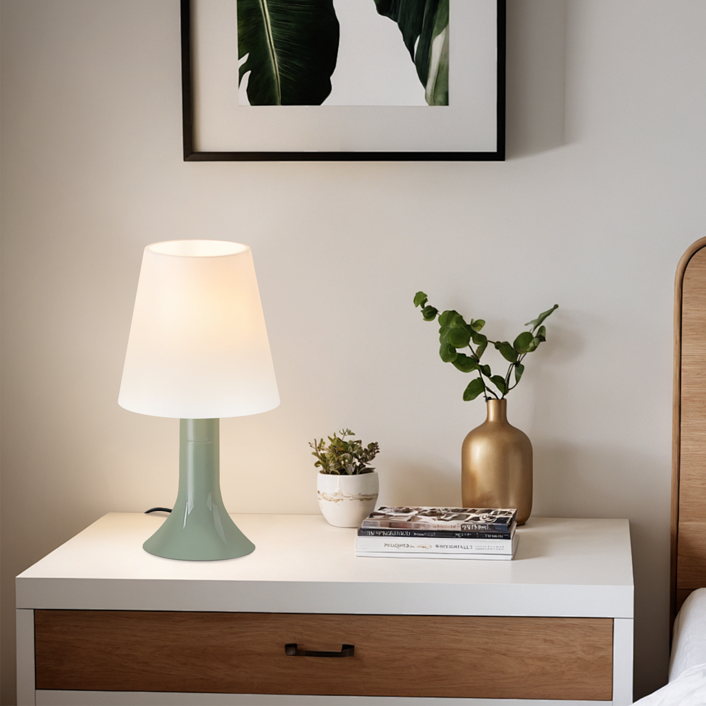 Nachttischlampe Wohnzimmer Tischleuchte mit Kabel - Tischlampe 2er Set Kleine Lampe Grün E14 Tischlampen Moderne Landhausstil für Esstisch Schlafzimmer - Ohne Leuchtmittel