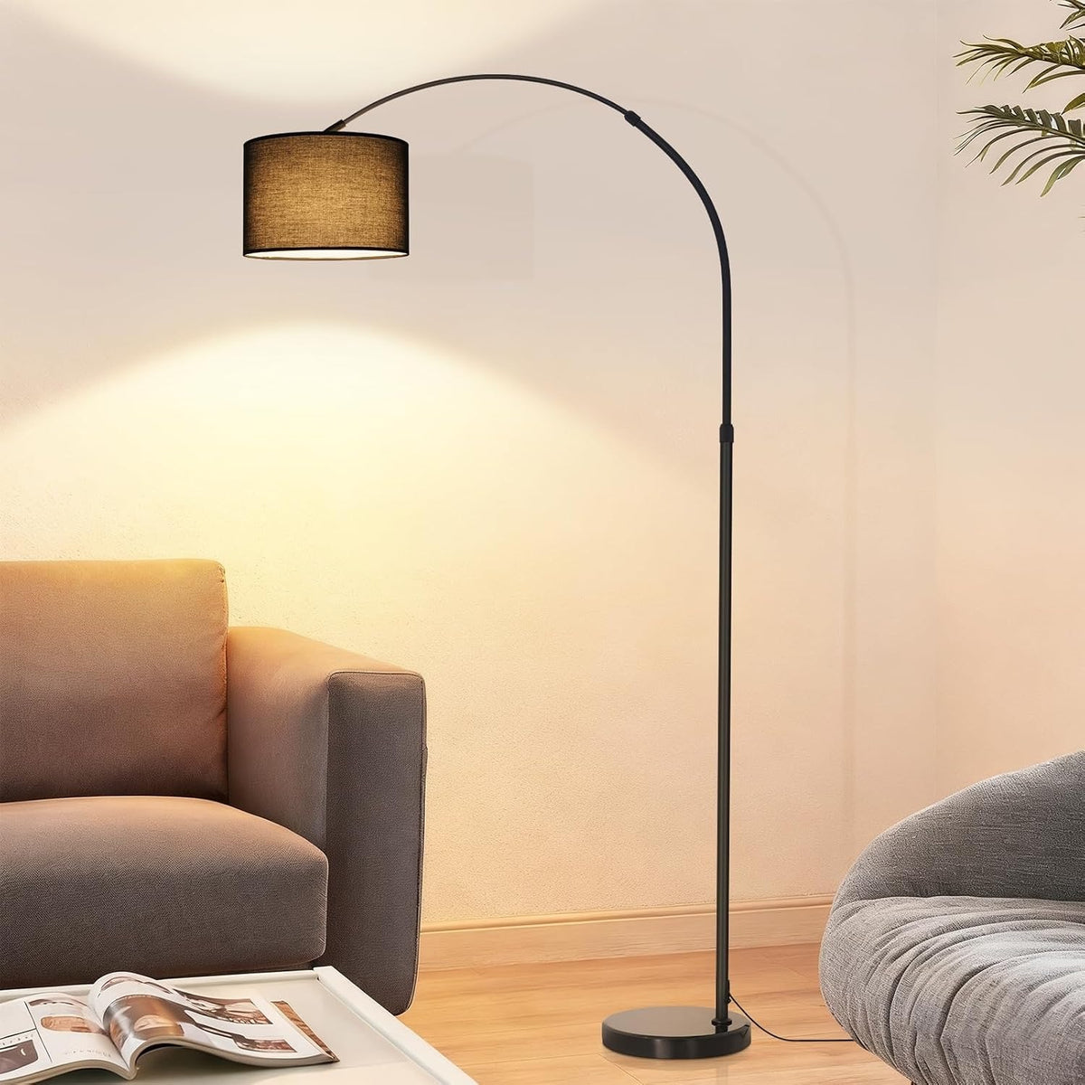 ZMH Bogenlampe Wohnzimmer Stehlampe - Stoffschirm Ø30 cm Stehleuchte 181CM