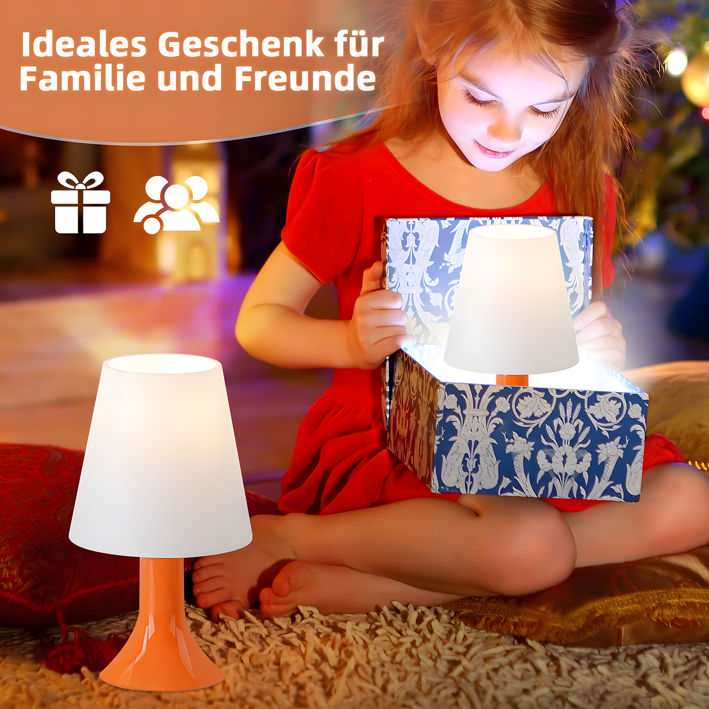 Nachttischlampe Wohnzimmer Tischleuchte mit Kabel - Tischlampe 2er Set Kleine Lampe E14 Tischlampen Orange Moderne Landhausstil für Esstisch Schlafzimmer - Ohne Leuchtmittel