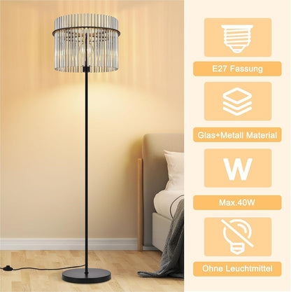 ZMH Stehlampe Schwarz Stehleuchte Glas Standleuchte Wohnzimmer E27