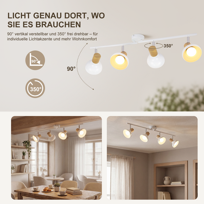 ZMH Deckenstrahler 4 Flammig Deckenleuchte Vintage - Deckenlampe Wohnzimmer Weiß Strahler Innen E14 Deckenspots Metall Industrial 350°Schwenkbar Spots für Flur Schlafzimmer(Ohne Leuchtmittel)