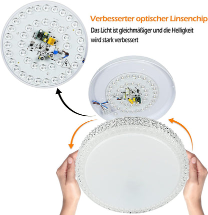 ZMH LED Deckenleuchte Dimmbar Deckenlampe mit Fernbedienung - 18W Schlafzimmerlampe mit Fernbedienung Ø30cm Kristall Modern Sternenhimmel Rund Deckenbeleuchtung für Schlafzimmer Wohnzimmer Küche Flur