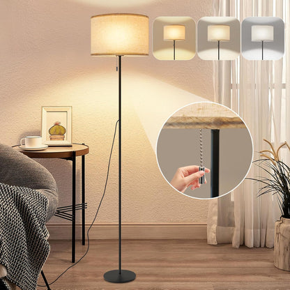 ZMH Stehlampe Wohnzimmer Vintage Stehleuchte: LED Dimmbar Standleuchte 136cm Standlampe Beige Lampenschirm 3000K-6500K Wohnzimmerlampe Seilzugschalter Retro Stoff Leselampe f¨¹r Schlafzimmer B¨¹ro