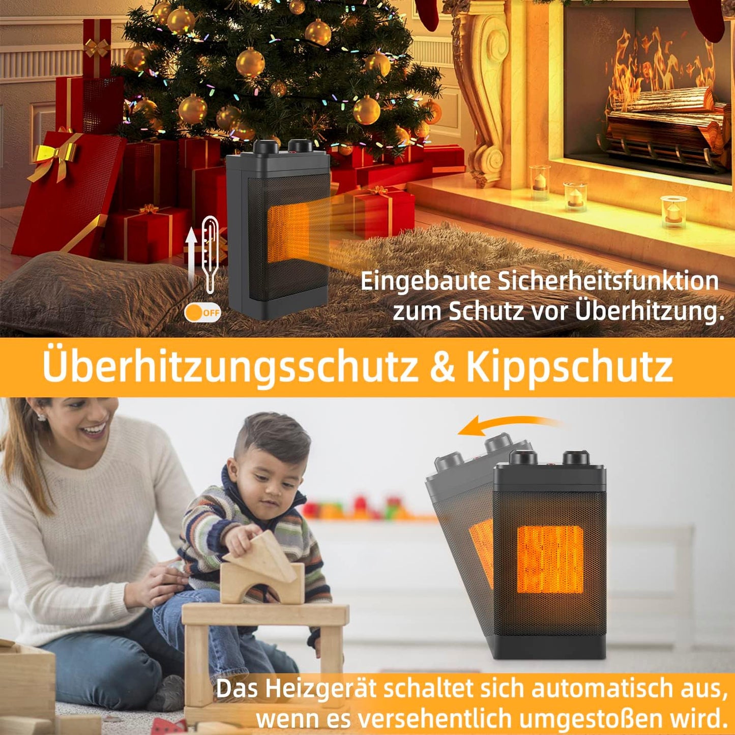 Heizlüfter, energiesparend, leise Heizung, elektrische Heizung, 3 Modi, PTC-Keramikheizung, Innenbereich, 1500 W, Badthermostat, 70° Oszillation, Raumheizung, elektrische Heizung, Überhitzungsschutz