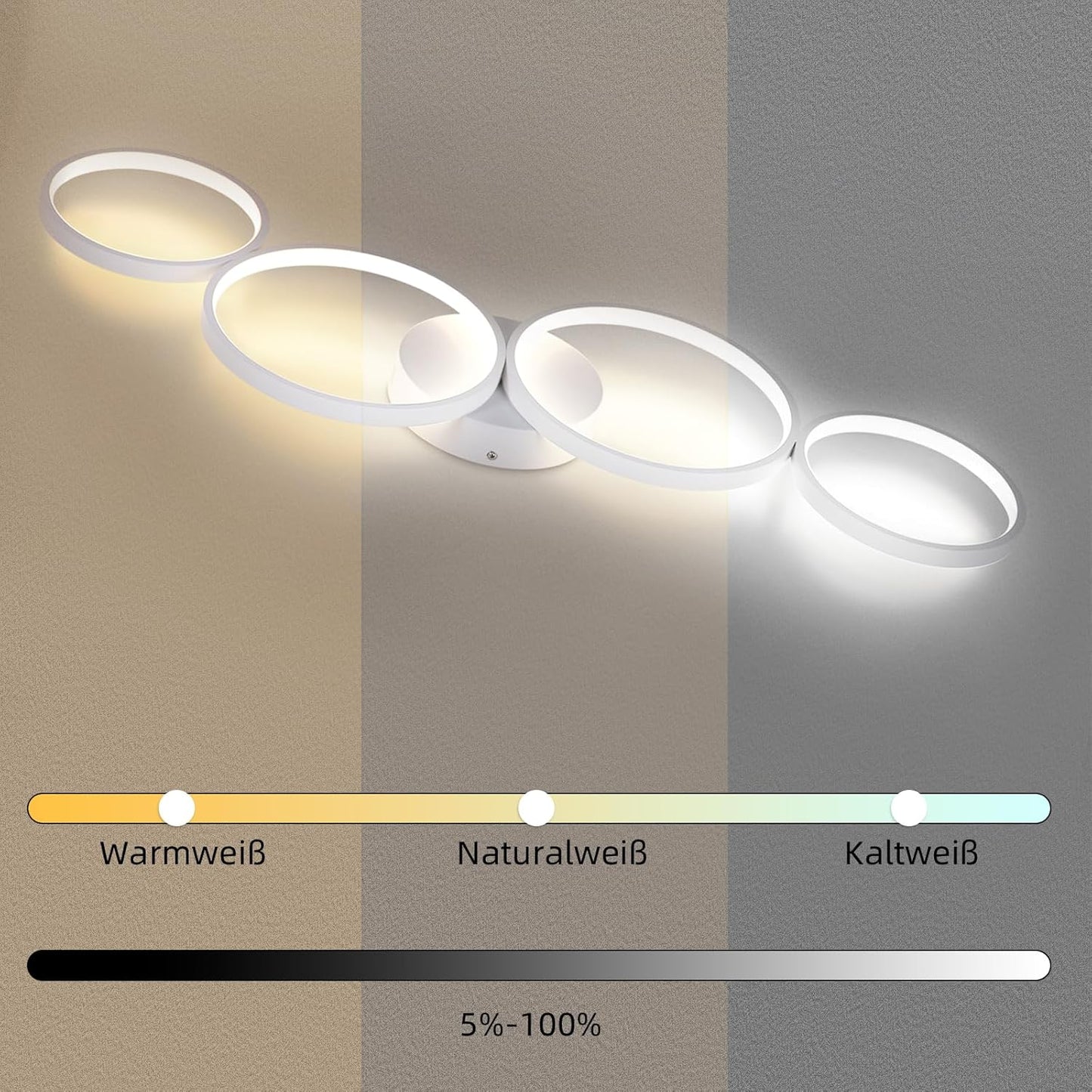ZMH Deckenlampe LED Deckenleuchte Wohnzimmer: 100cm Wohnzimmerlampe Dimmbar 4-Ringen Modern Schlafzimmerlampe 56W Weiß Deckenbeleuchtung mit Fernbedienung Design für Schlafzimmer Büro Küche