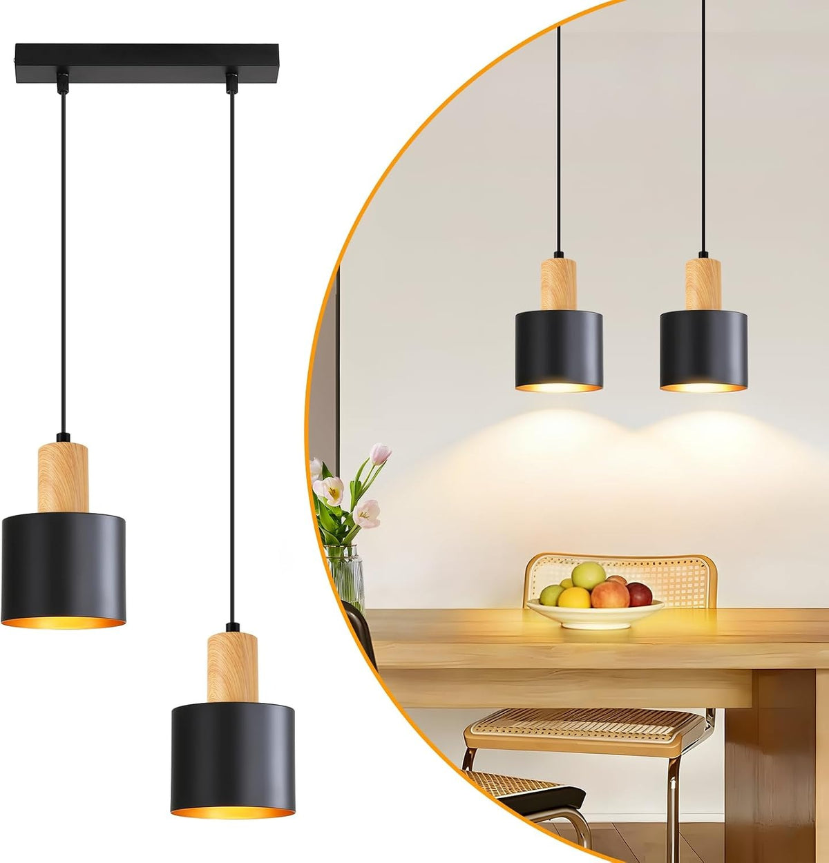 ZMH Pendelleuchte Esstisch E27 Hängelampe Vintage Küchenlampe