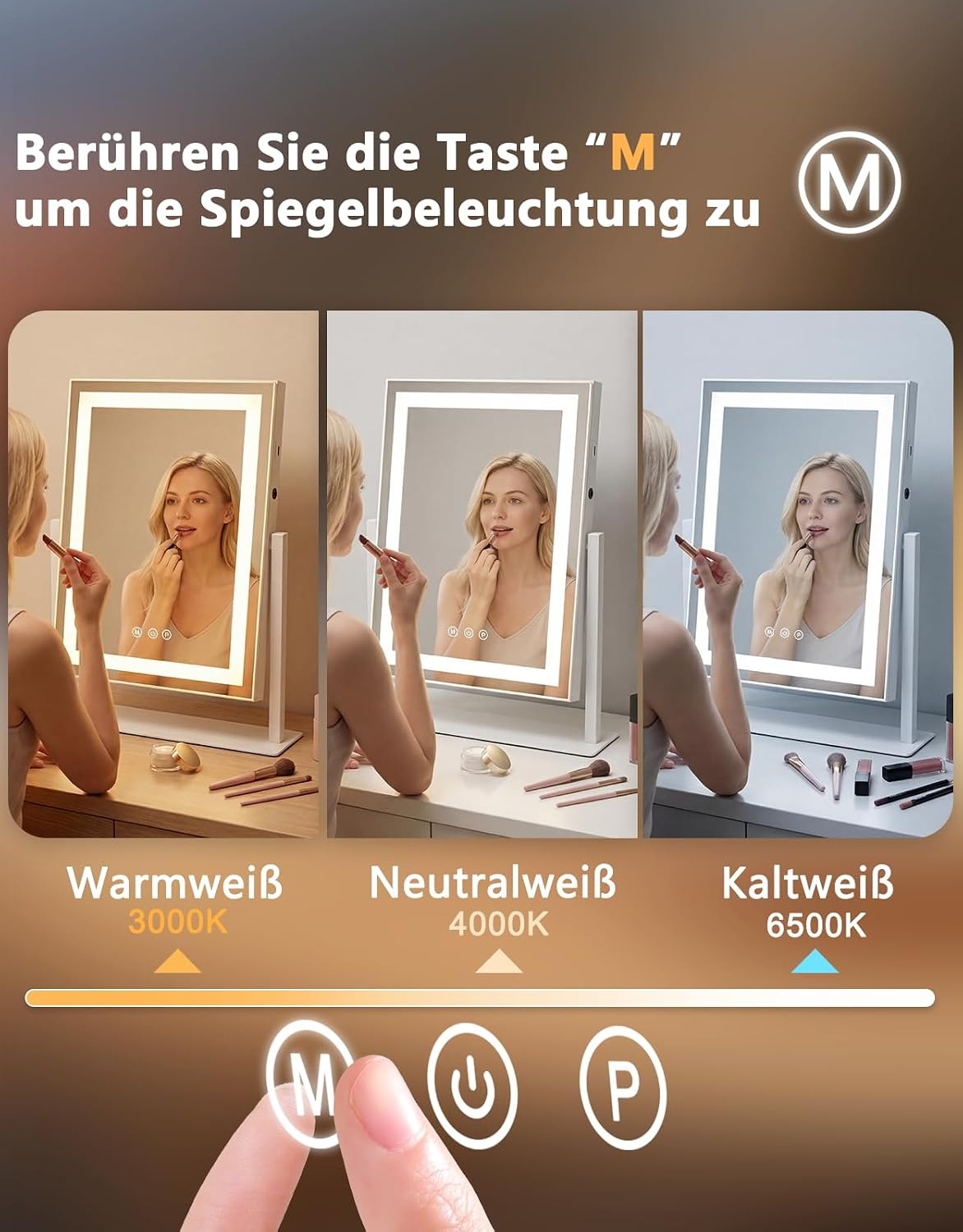 ZMH Schminkspiegel mit Beleuchtung Hollywood Spiegel - 30×40CM LED Vanity Mirror Klein Kosmetikspiegel mit Licht Tischspiegel 3 Modi Schminktischspiegel Touch Dimmbar