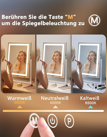 ZMH Schminkspiegel mit Beleuchtung Hollywood Spiegel - 30×40CM LED Vanity Mirror Klein Kosmetikspiegel mit Licht Tischspiegel 3 Modi Schminktischspiegel Touch Dimmbar