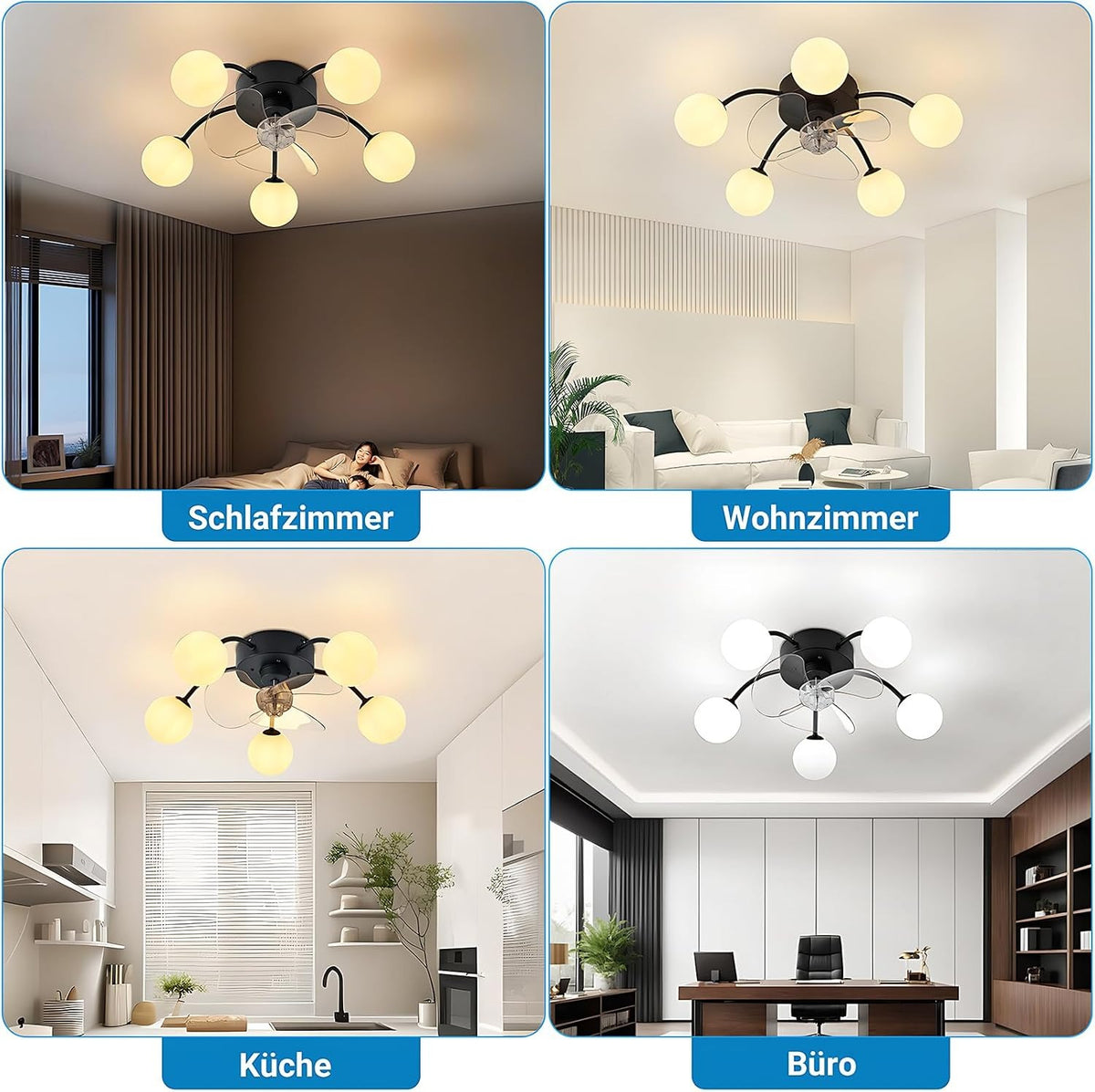 ZMH Deckenleuchte mit Ventilator Leise Deckenventilator Ohne Licht