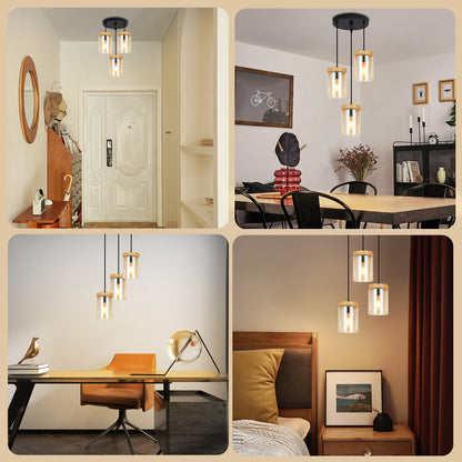 Pendelleuchte Esstisch Esszimmerlampe H?ngend - H?ngelampe Wohnzimmer Glas Esstischlampe Schlafzimmer 3 Flammig E27 H?ngeleuchte Vintage Pendellampe H?henverstellbar f¨¹r K¨¹che(ohne Leuchtmittel)