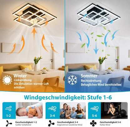 ZMH LED Deckenventilator mit Licht Modern Schwarz 29W Dimmbare