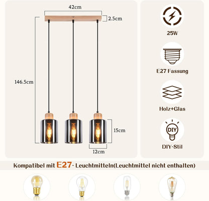 ZMH Pendelleuchte esstisch Hängelampe E27: Esstischlampe hängend Holz