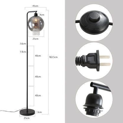 ZMH Stehlampe Wohnzimmer Stehleuchte Schlafzimmer - E27 Standleuchte Rauchgrau Gro? Standlampe Modern mit Fu?schalter Design Glaskugel Glas Kristall f¨¹r B¨¹ro Sofa Kinderzimmer Hotel(Ohne Leuchtmittel)