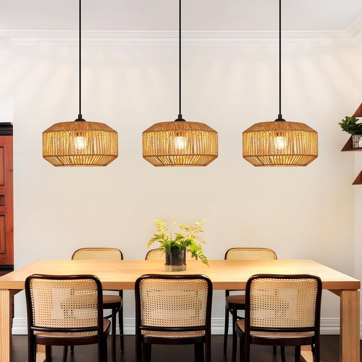 ZMH Pendelleuchte Boho Hängelampe Rattan Lampe Hängend Höhenverstellbar