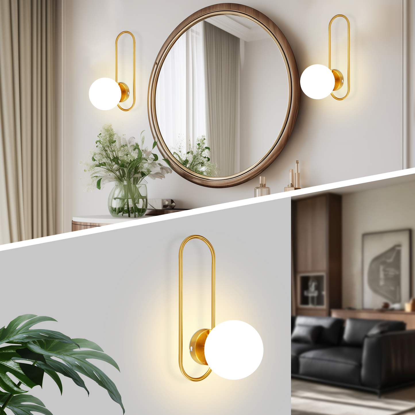 Wandleuchte Innen Wandlampe Flur - Glas Schlafzimmer Wandbeleuchtung Gold Modern Flurlampe Wand Lampen E14 Glaskugel Retro Beleuchtung f¨¹r Treppenhaus Bett Wohnzimmer Hotel (Ohne Leuchtmittel)