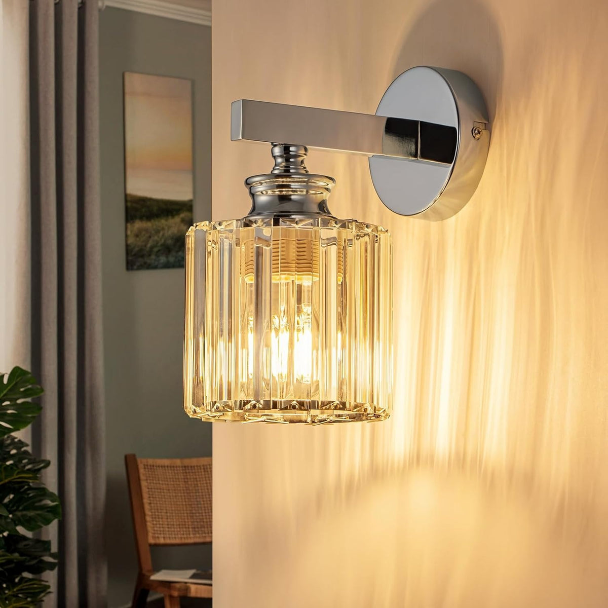 ZMH Wandleuchte Innen Moderne-Wandlampe Kristall Wandbeleuchtung E27 Nachttischlampe Wand Flurlampe Wand 1 Flammig für Schlafzimmer Wohnzimmer Treppenhaus Flur