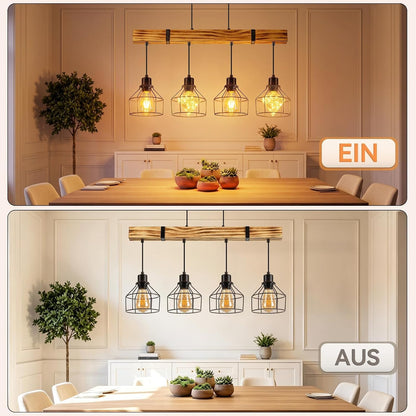 ZMH Vintage Pendelleuchte esstisch Hängelampe Holz Esstischlampe E27 Retro