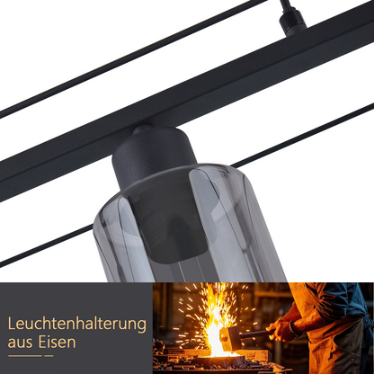 Pendelleuchte Esstisch H?ngelampe Vintage - Rauchschwarz Glas H?ngeleuchte 3 Flammig E27 Esstischlampe H?ngend Metall Retro Esszimmerlampe Industrial f¨¹r Esszimmer k¨¹che (ohne Leuchtmittel)
