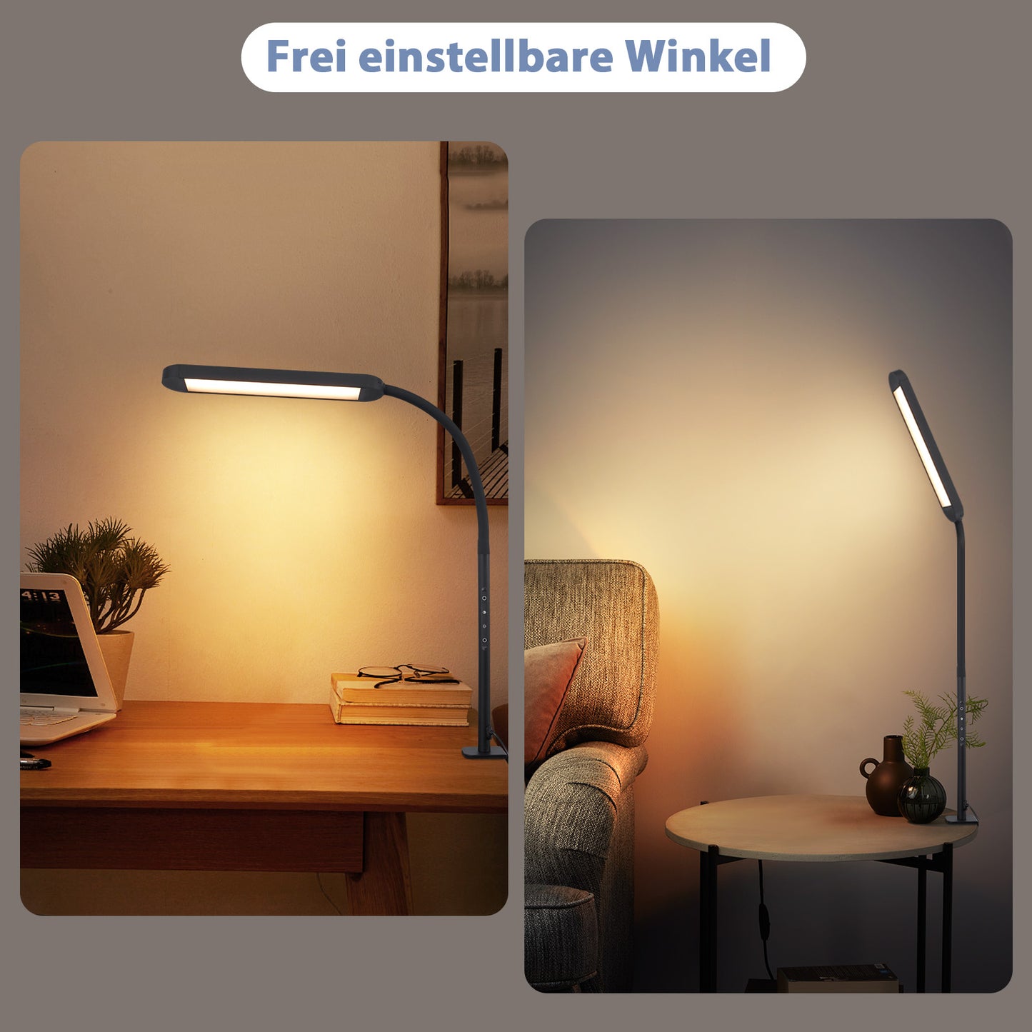 ZMH Schreibtischlampe LED Klemmbar - Dimmbar Schreibtischleuchte Schwarz 5 Farben und 5 Helligkeitsstufen 11W Tageslichtlampe Augenschutz Schwanenhals Tischlampe f¨¹r B¨¹ro Arbeitszimmer Schneider