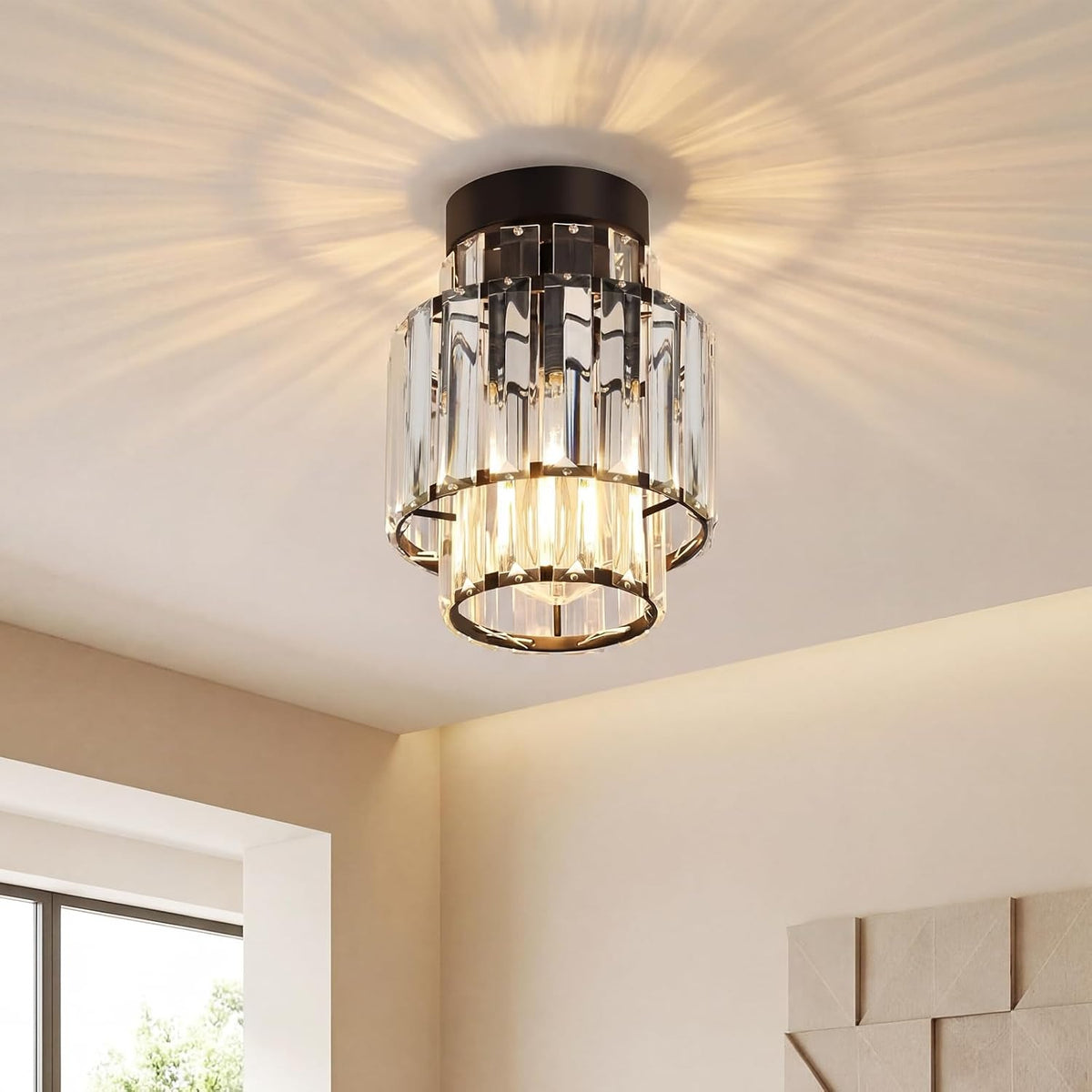 ZMH Deckenleuchhte Kristall Moderne Deckenlampe Schwarz Kronleuchter Vintage Flurlampe Decke Schlafzimmerlampe E27 Küchenlampe
