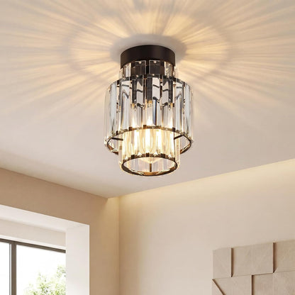 ZMH Deckenleuchhte Kristall Moderne Deckenlampe Schwarz Kronleuchter Vintage Flurlampe Decke Schlafzimmerlampe E27 Küchenlampe