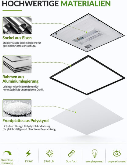 ZMH LED Deckenleuchte 45x45cm Dimmbar LED Panel Weiß Deckenlampe