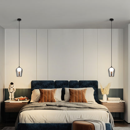 Pendelleuchte Schlafzimmer H?ngelampe Schwarz - 1 Flammig H?ngeleuchte Glas Esstischlampe H?ngend G9 Nachtisch Pendellampe H?henverstellbar f¨¹r Wohnzimmer Esstisch Flur (ohne Leuchtmittel)