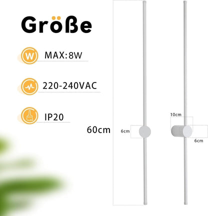 ZMH Wandleuchte Innen Wandlampe LED 60CM Weiß Flurlampe Modern Design