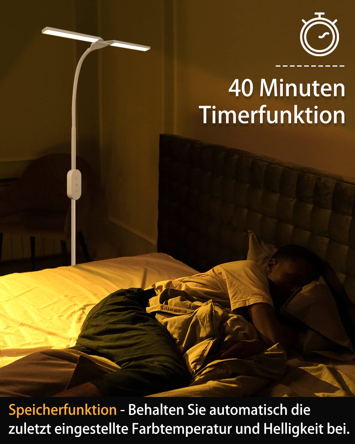 ZMH Stehlampe LED Wohnzimmer Leselampe dimmbar - Stehleuchte Büro 9W mit Timer & Memory Funktion Helligkeit und Farbtemperatur einstellbar Touch Standleuchte für Schlafzimmer Höhe: 158CM