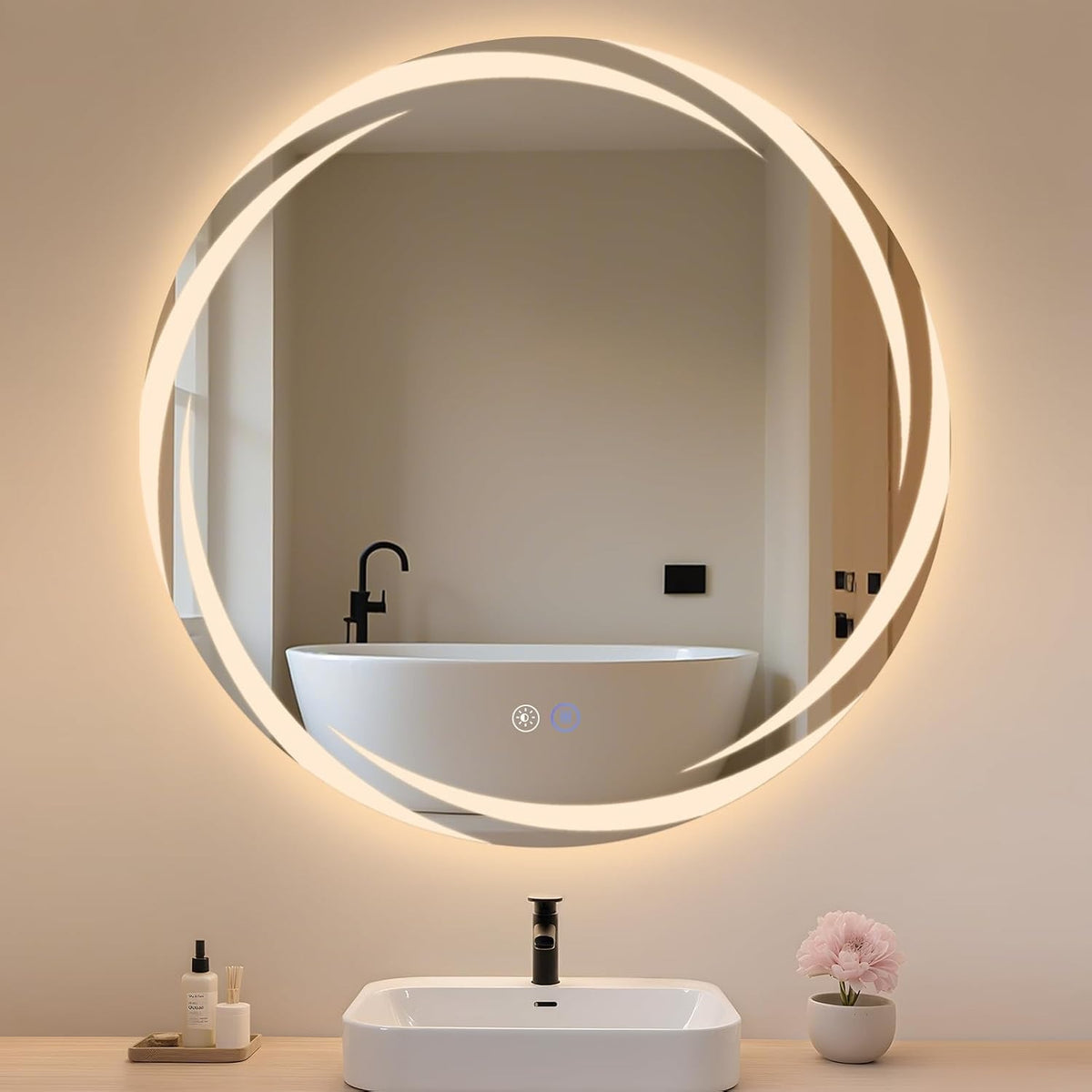 ZMH Badezimmerspiegel mit Beleuchtung Rund,Runder 80cm LED Badspiegel
