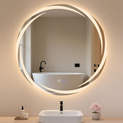 ZMH Badezimmerspiegel mit Beleuchtung Rund,Runder 80cm LED Badspiegel