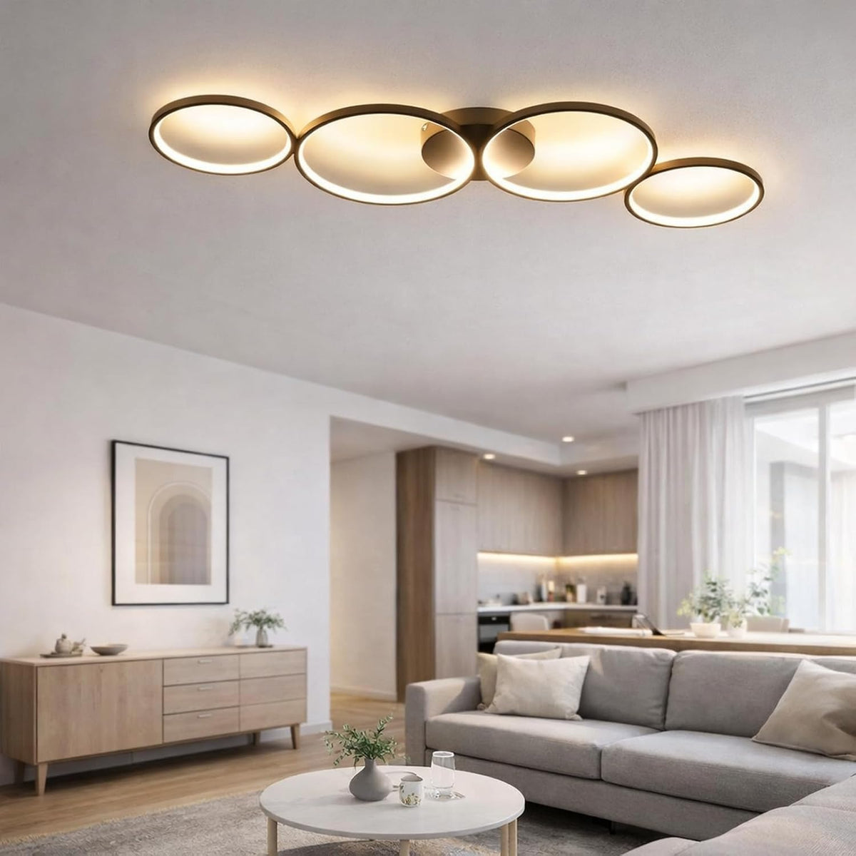 ZMH LED Deckenlampe Modern, 4-flammig in Ring-Optik, 37W Warmweiß 3000K, Deckenleuchte Rund 89cm aus Aluminium