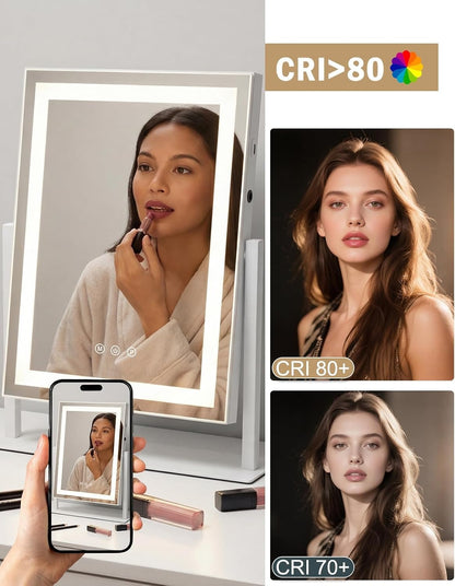 ZMH Schminkspiegel mit Beleuchtung Hollywood Spiegel - 30×40CM LED Vanity Mirror Klein Kosmetikspiegel mit Licht Tischspiegel 3 Modi Schminktischspiegel Touch Dimmbar