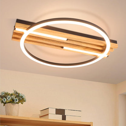 ZMH LED Deckenleuchte Holz Deckenlampe:38cm Wohnzimmer 3000K