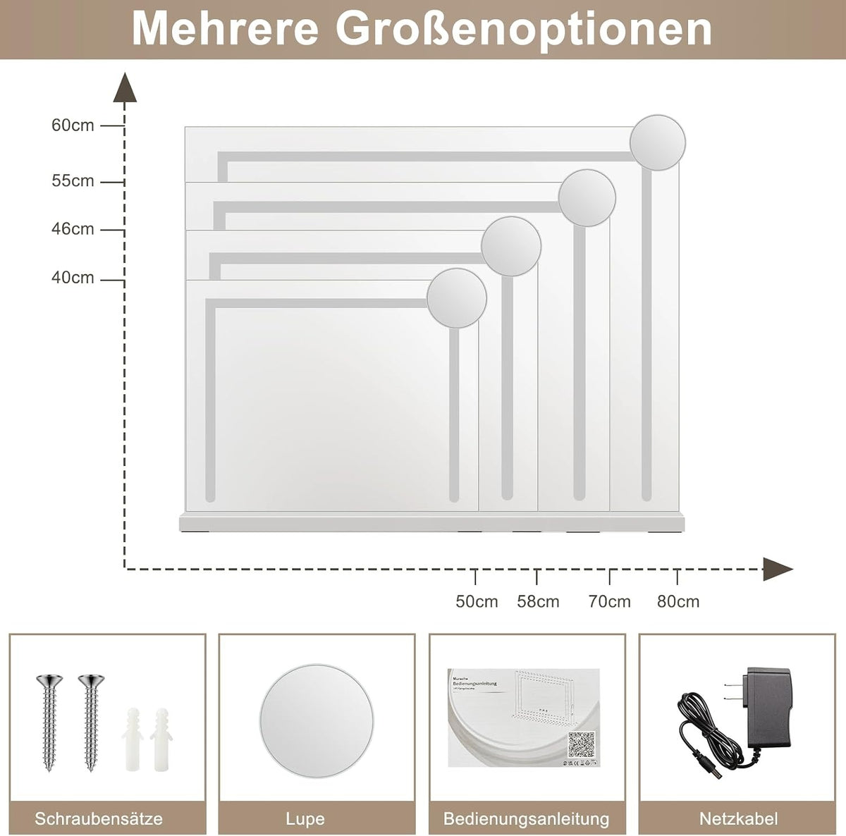 ZMH Schminkspiegel mit Beleuchtung,58x46cm LED Hollywood Tischspiegel
