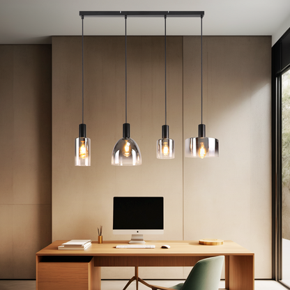 Pendelleuchte H?ngelampe Esstisch 4 Flammig H?ngeleuchte- E27 Vintage Esszimmerlampe H?ngend Pendellampe H?henverstellbar Glas Retro f¨¹r Schlafzimmer Wohnzimmer (ohne Leuchtmittel)