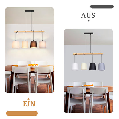 ZMH  Pendelleuchte Esstisch H?ngelampe Vintage - Esszimmerlampe Holz E14 H?ngeleuchte 4 Flammig K¨¹che Wei? Esstischlampe aus Stoff Pendellampe Metall f¨¹r Esszimmer Wohnzimmer Arbeitzimmer B¨¹ro